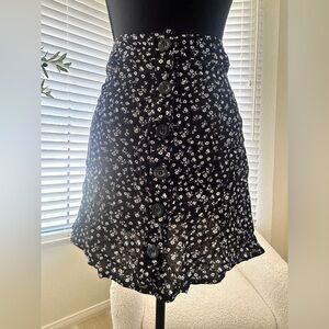 Floral Black Button-Up Skirt